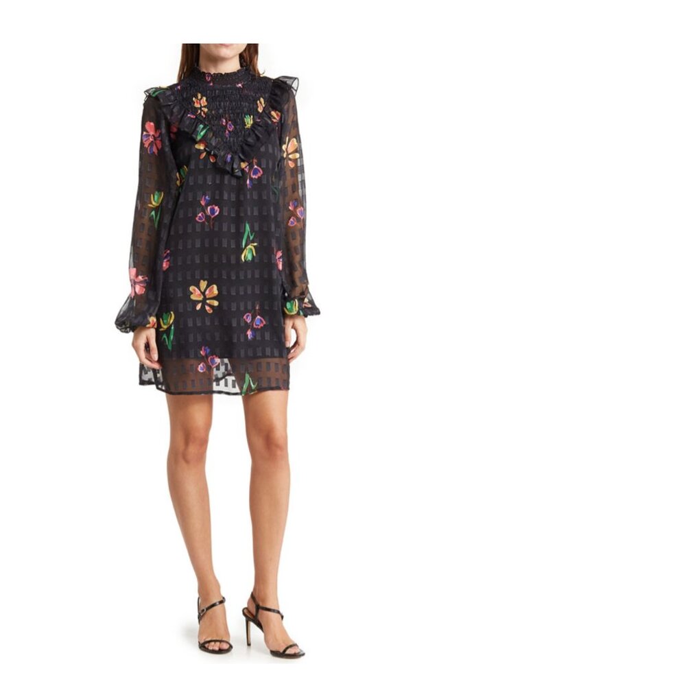 Bonheur D'amour Semi-Sheer High Neck Floral Dress